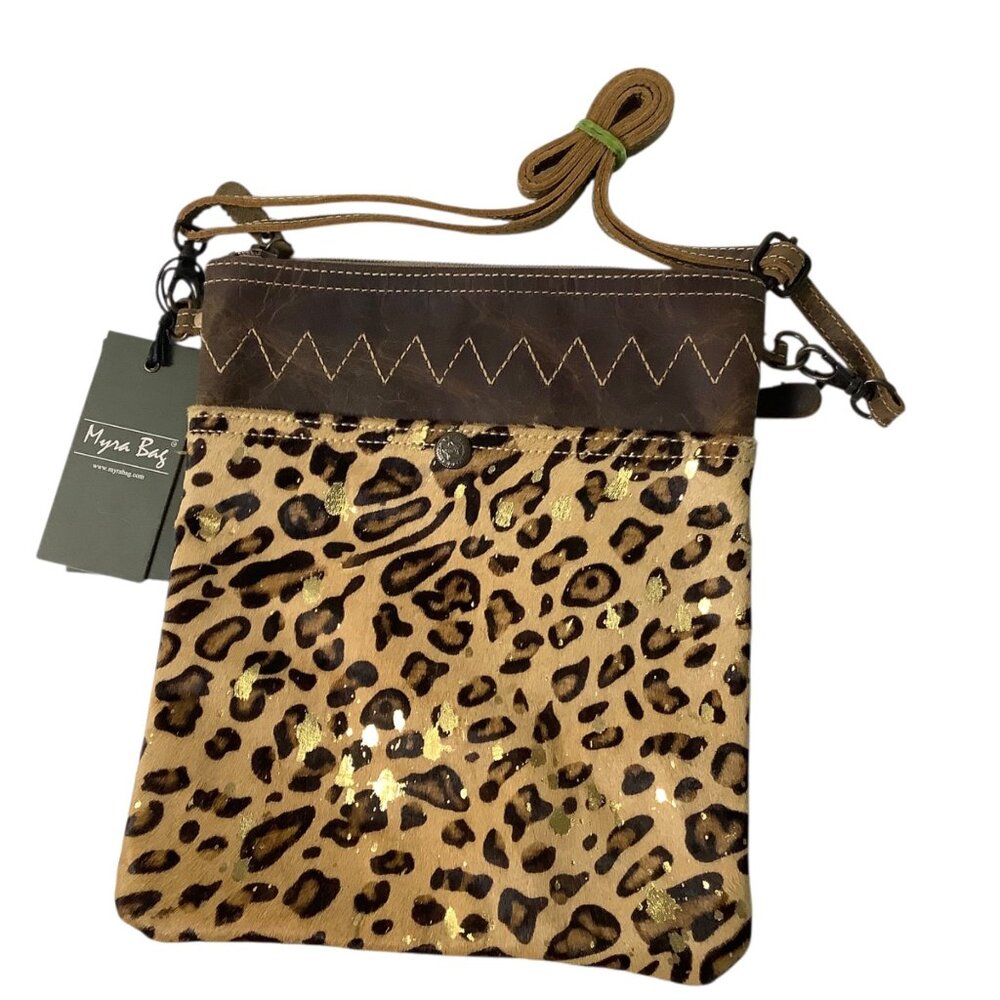 Myra Bag Spirit Animal Leopard Print Brown Crossbody Bag‎ 9.5" X 11" NEW NWT